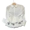 New Spring White Shirt High-end and Stylish Lace Crocheted French Top for Women