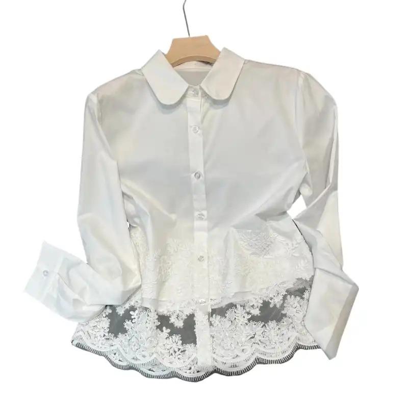 New Spring White Shirt High-end and Stylish Lace Crocheted French Top for Women