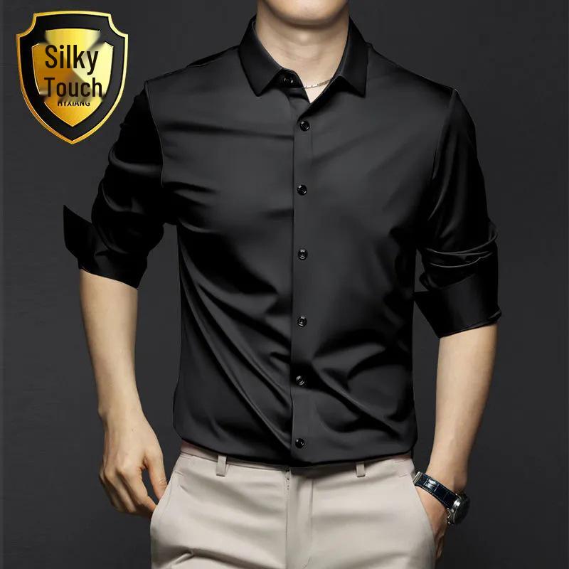 

Men s Slim Fit Stretch Shirt - Iron-Free, Breathable, Business Casual, Korean Style, Long Sleeve, Solid White. XL чорний