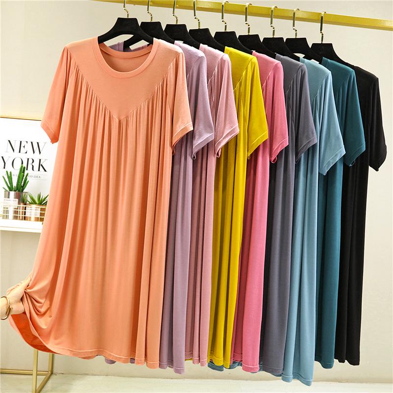 Women's Plus Size A-line Loose Modal Summer Dress with Pleated Hem