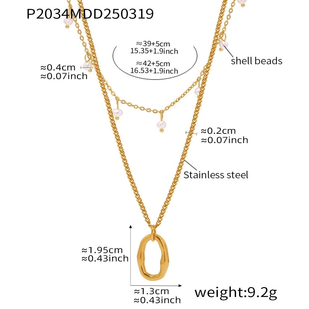 LT-P2034 Multi-Layer Tassel Pearl Bead Pendant Necklace 18K Gold Plated Stainless Steel Trendy Women's Jewelry for Party
