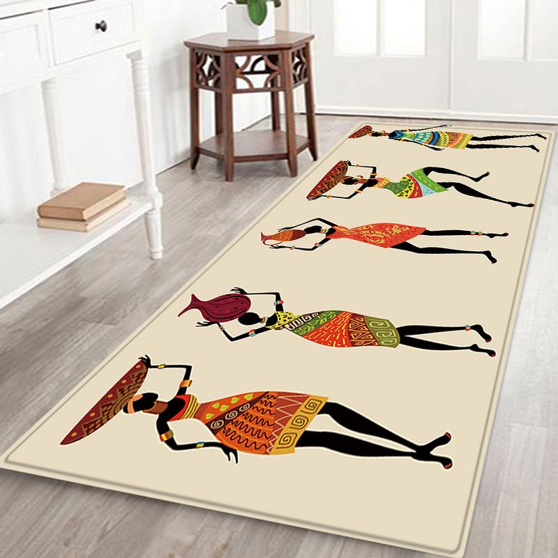 Ethnic Style Carpets for Living Room Bedroom Traditional African Woman Pattern Area Rugs Polyester Home Decoration Kitchen Mat