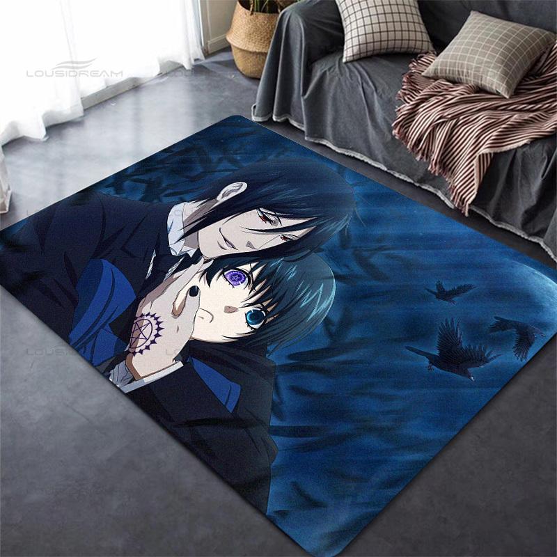 Square Flannel Black Butler Carpet Demon Butler Cartoon Decorative Floor Mat Modern Home Living Room Carpet Bedroom Rug