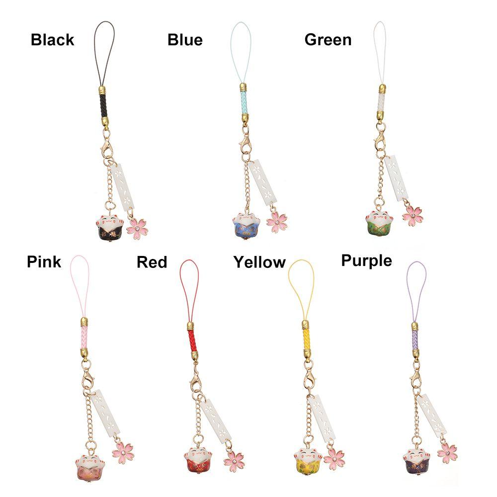 Lucky Cat Keychain Wrist Rope Phone Strap Lanyard Sakura Lucky Cat Phone Lanyard Anti-lost Lanyard