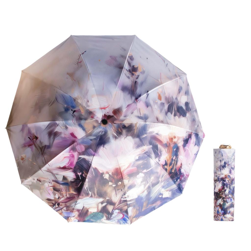 Vintage Oil Paint Print Folding Umbrella - Reinforced Wind & Rain Protection, Uv Sunscreen, Perfect For Daily Use & Travel, Idea
