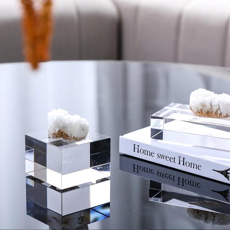 White Crystal Ornaments Glass Craft Clear Natural Crystal Coralline Decorative Figurines Home Decoration Accessories