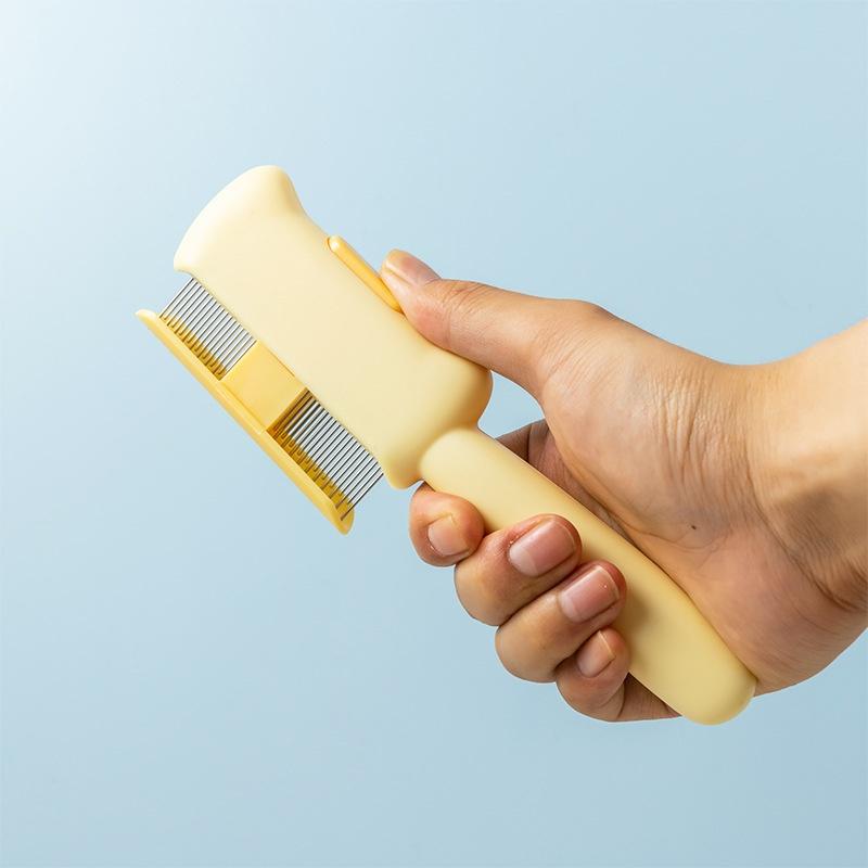 New Pet Comb for Cats & Dogs - Detangling Brush with Self-Cleaning Design, Anti-Shedding & Flea Removal Grooming Tool