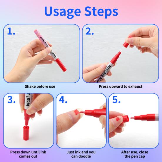 12/24 Colors Nail Art Pen Set Quick Dry Graffiti Nail Art Markers Fine Tip Waterproof Polish Pens Drawing Painting Liner Brush