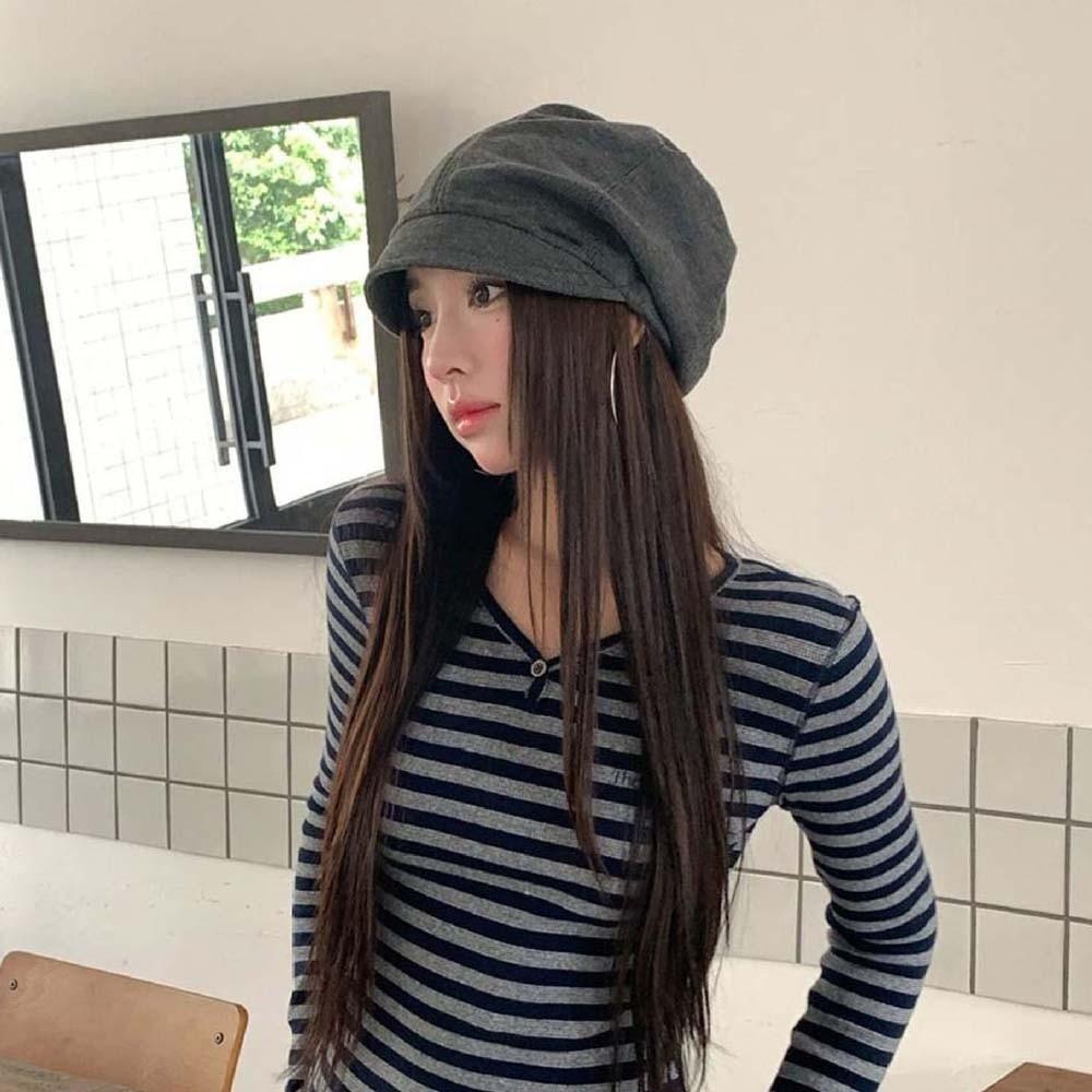 Rivet Ornament Slouchy Beret Solid Color Studded Beanie Newsboy Cap Short Brim Hat Fashion Girls