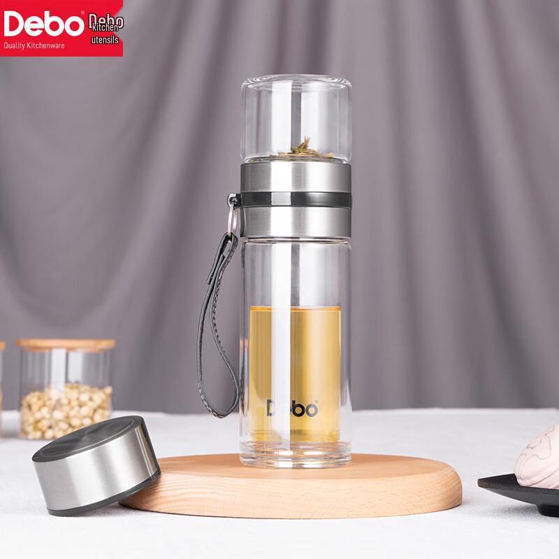 Debo Portable Double Wall Glass Tea Bottle with Infuser