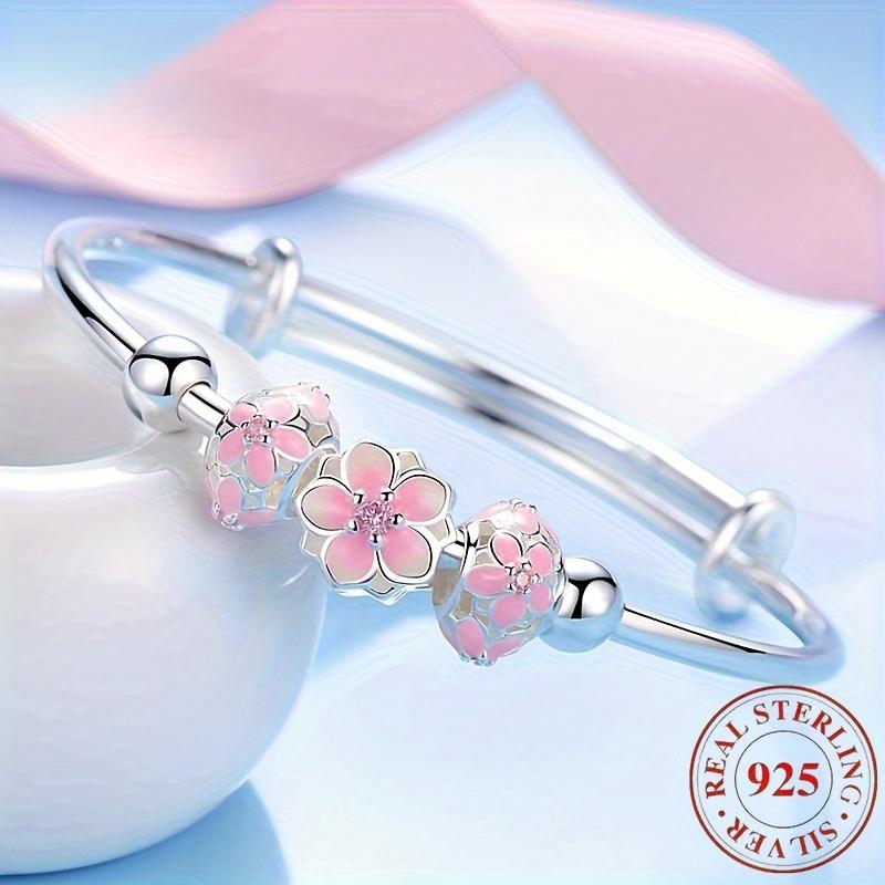 Pure silver pink cherry blossom bracelet is beautiful, stylish, and elegant, suitable for gifting and daily wear