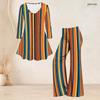 Women Plus Size V Neck Three Quarter Sleeve Printed Flared Top Flared Pants Two Piece Set