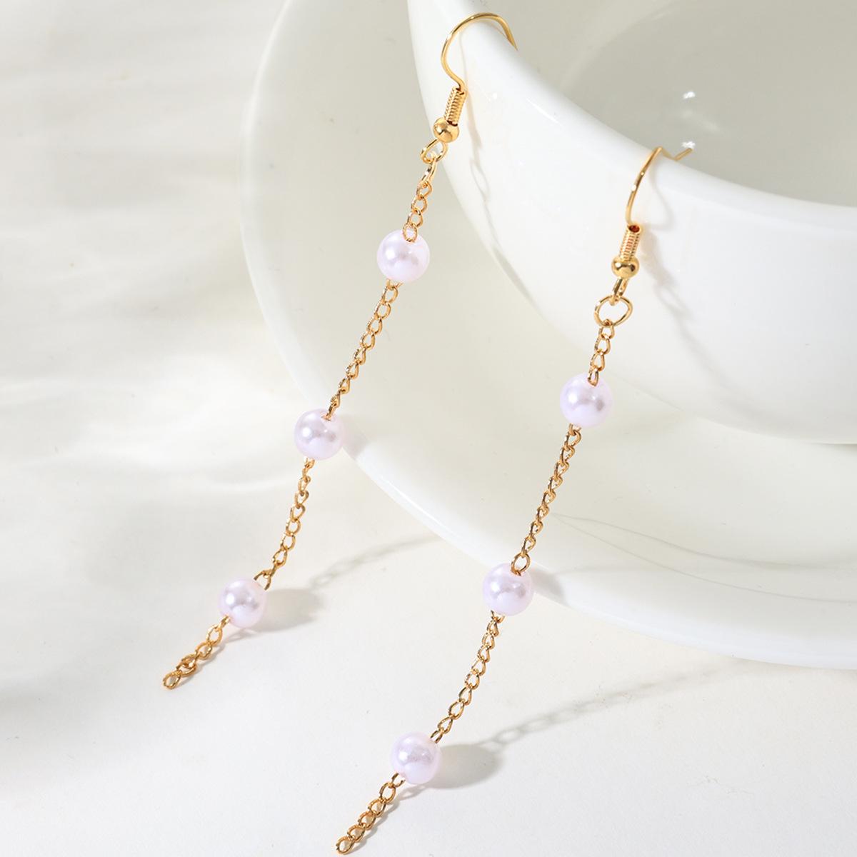 Популярный комплект свадебных украшений: Колье-чокер с искусственным жемчугом, Длинное колье с кисточками, Браслет и серьги