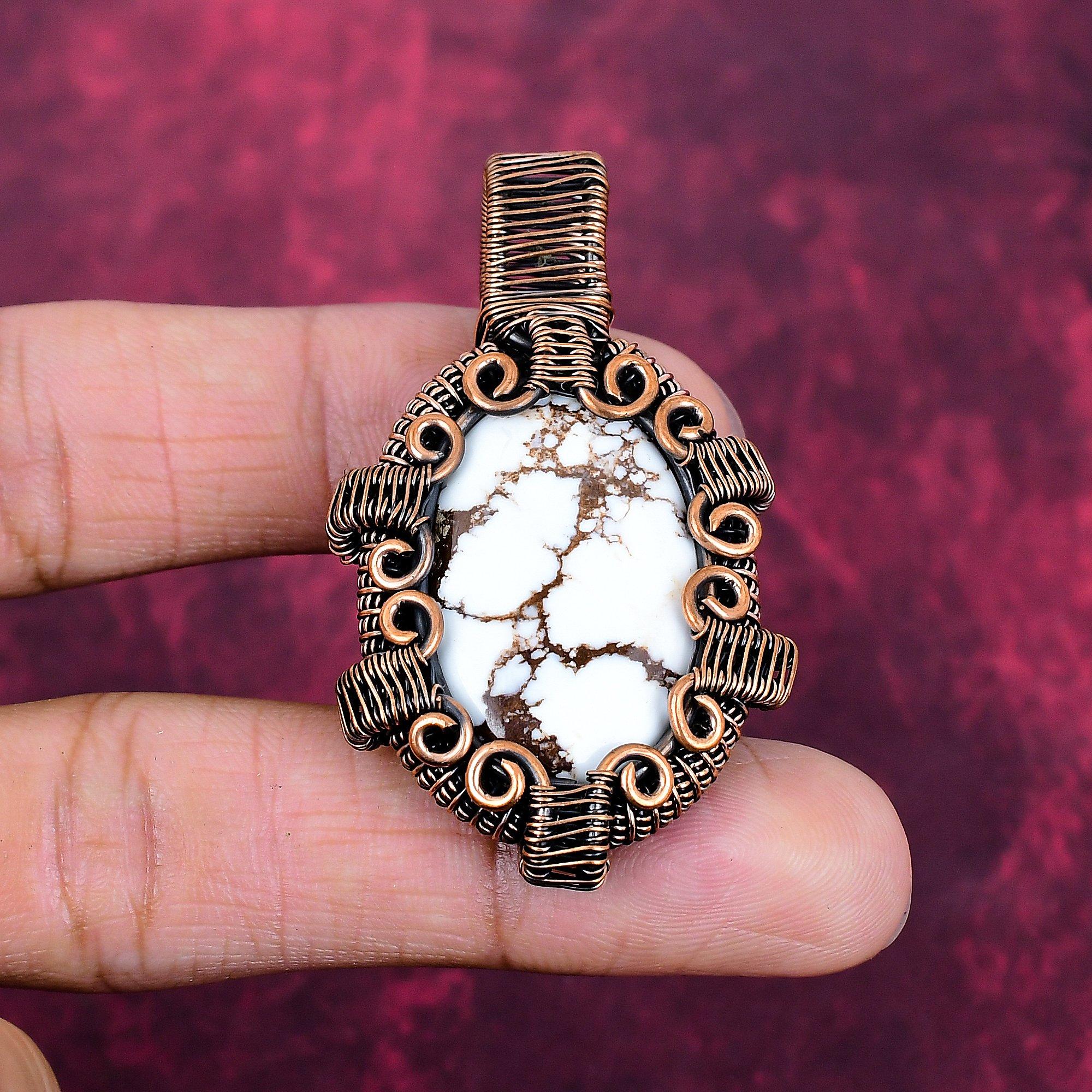 Wild Horse Magnesite Gemstone Pendant Copper Wire Wrapped Handmade Pendant