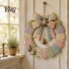 Decorative Bows And Bells Set DIY Patchwork Garland Crafting Kit, Retro Floral Fabric with Handmade Door Hanging Decor Simulated Flowers, Pastoral