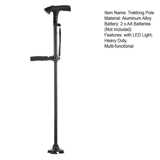 Yousheng Gehstock aus Aluminiumlegierung mit Licht, Alarm, höhenverstellbar, rutschfest, leicht, Doppelgriff, faltbar, Outdoor-Trekkingstock, Gehen