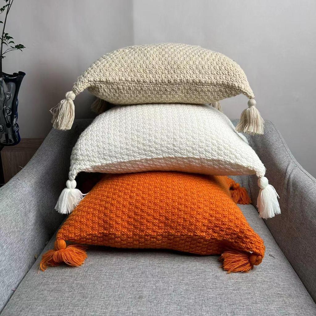 Nordic Knitted Tassel Wool Throw Blanket for Sofa or Office Naps