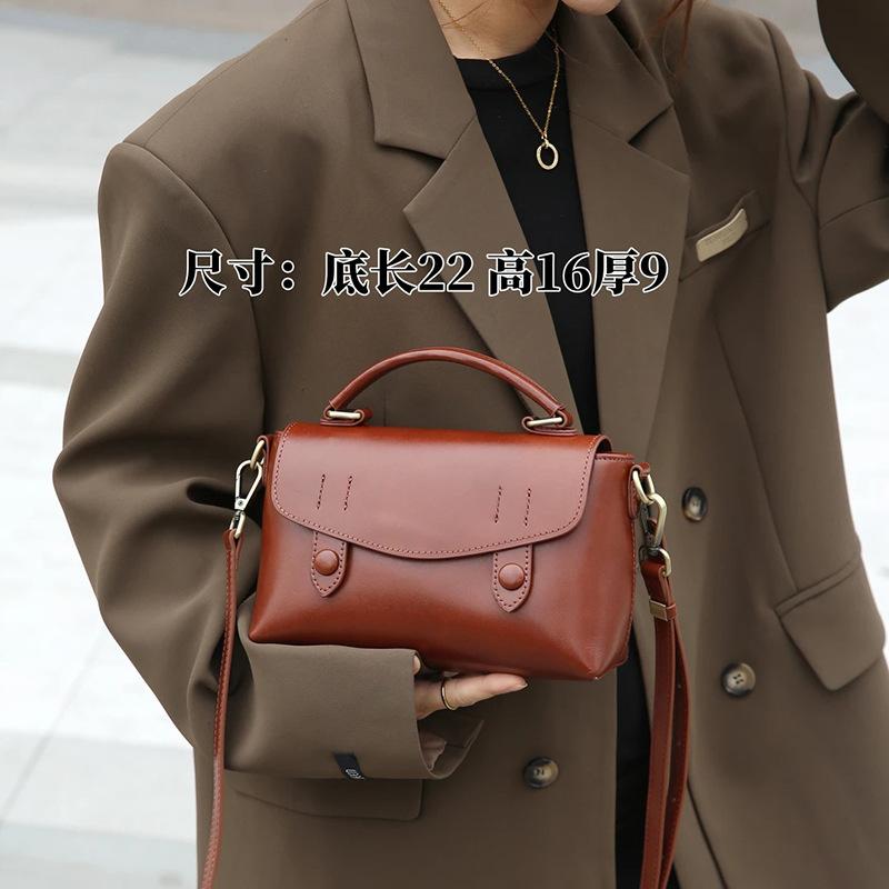 Retro Genuine Leather Messenger Bag Women 2025 Top-grain Cowhide Single-shoulder Crossbody Women s Designer Luxury Bag 24x10x12cm коричневый