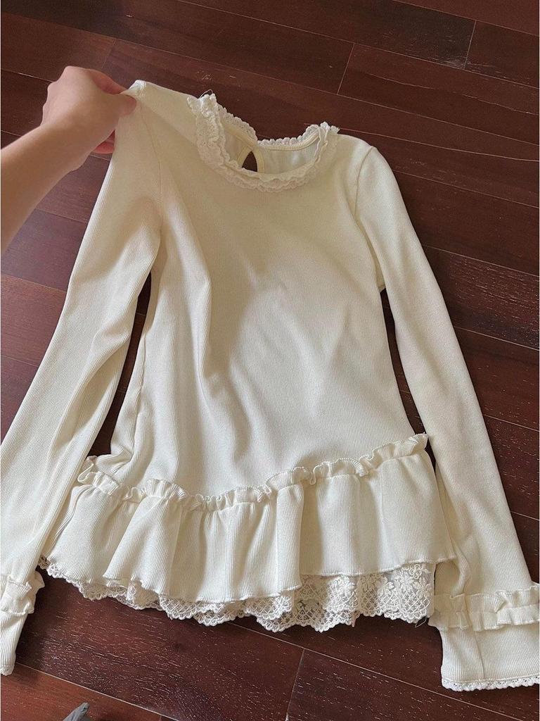 Lace Patchwork Ruffled Women's Slim Fit Long Sleeve Shirt - Autumn/Winter 2025