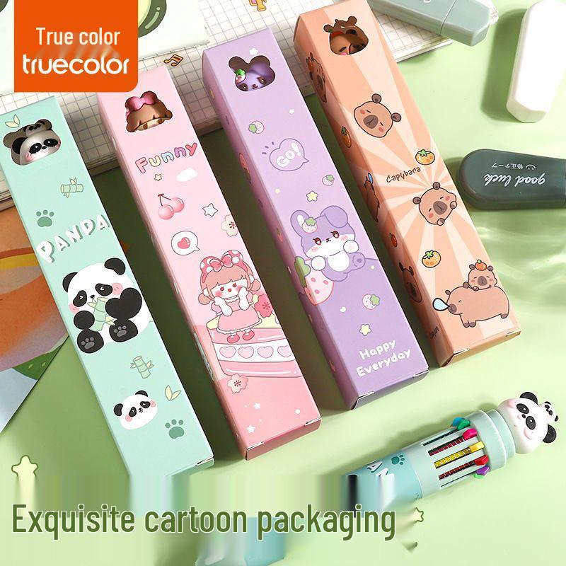 12-Color Push-Button Gel Pen Set - Multicolor Cartoon Ballpoint and Marker for Students