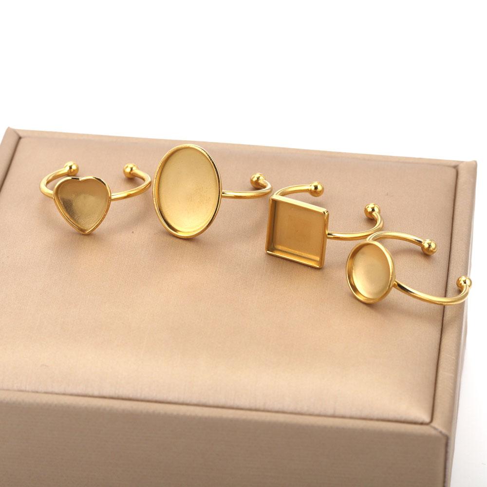 10 Stück Verstellbare Edelstahl Offene Ringfassungen Leere Basis Fassung Cabochon Ringe Für Schmuckherstellung DIY Fingerring Leere