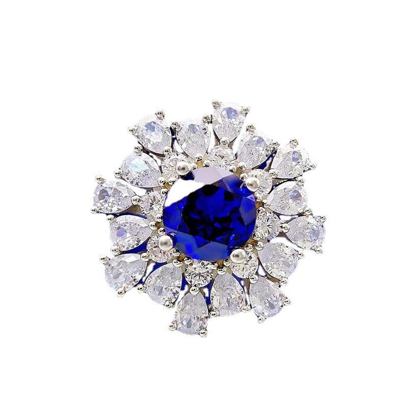 Luo Xi Temple Jewelry 925 Silver Blue Sapphire 8mm Women's Luxury Ring