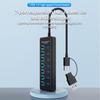 KEBIDUMEI USB HUB 7 Ports USB3.0 Splitter 5Gbps with Individual Switch Power Adapter for Laptop USB Ports Extender USB-C Docking