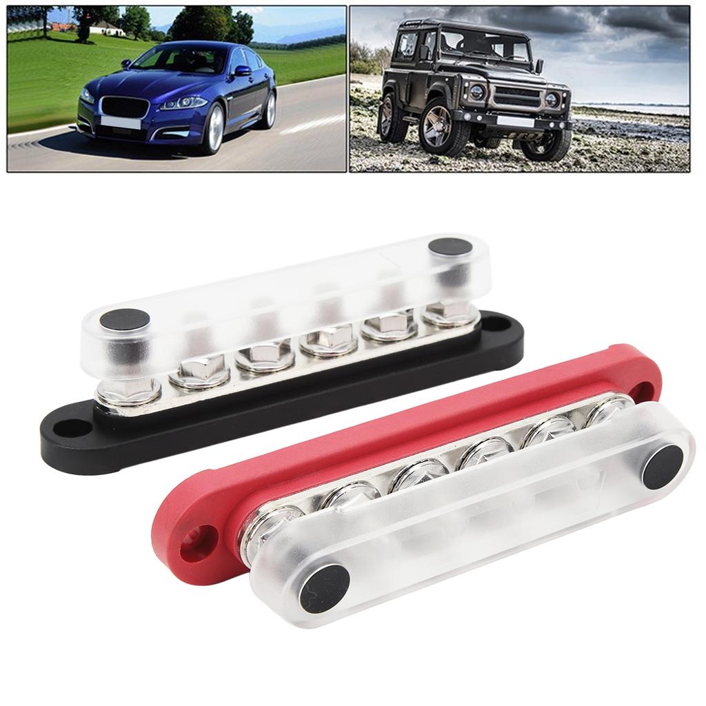 2Pcs Battery Bus Bar 6 X 5/16in M8 150A 6 Channel Power Distribution Block with Cover for Vehicle Solar Systems 12V‑48V