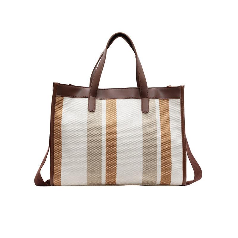 Canvas Bag Women's Large-capacity New Contrasting Color Shoulder Messenger Bag Class Bag Commuter Tote Bag