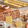 1 Stück Weihnachtswalzholz aus Holz mit Rentier-Blumenmustern für die Küche, Gebäck, DIY-Backwerkzeuge, geprägte 3D-Keksausstecher