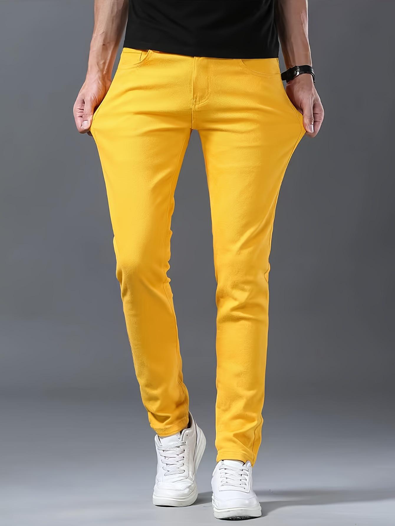 Herren Stretch-Denim Radhosen, Business Casual, Gelbe Jeans 34 gelb