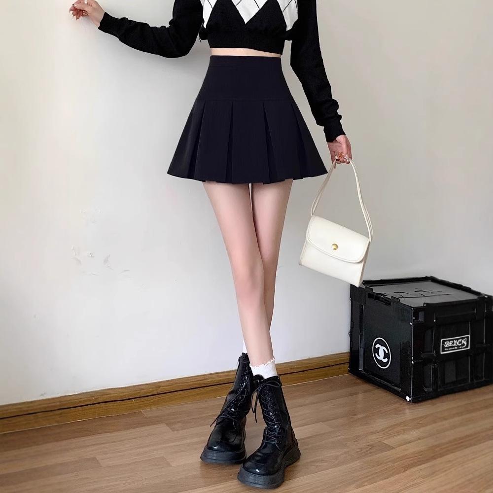 Women's Gray High-Waist Pleated A-line Skirt - Slimming, Petite, Spring/Autumn 2024