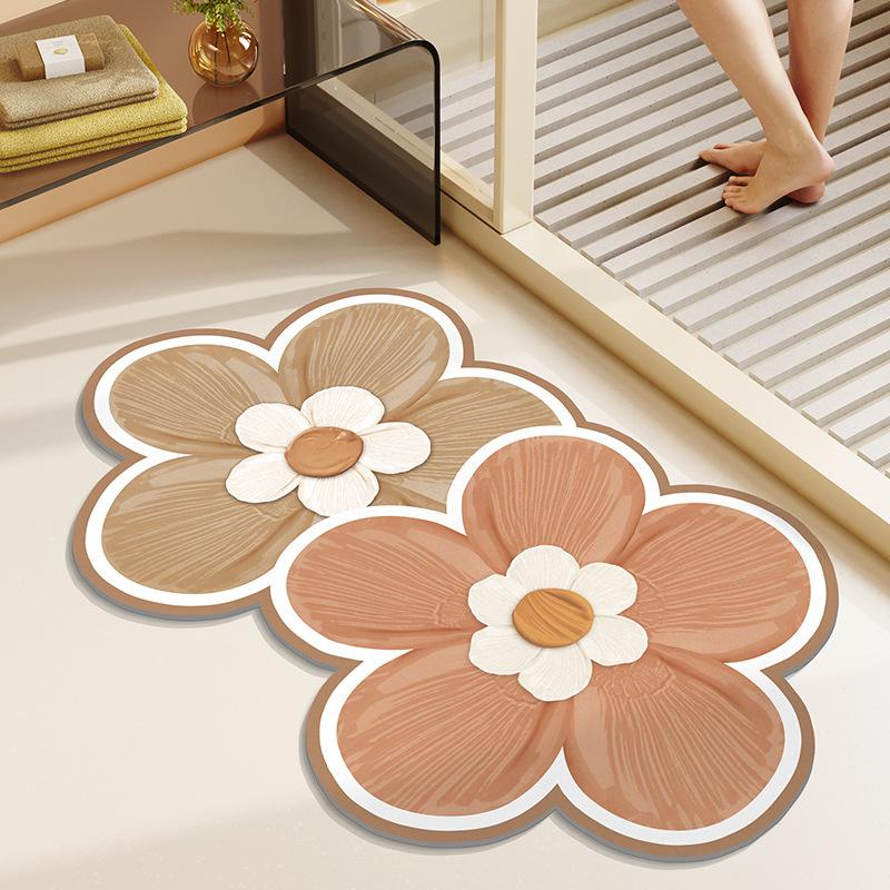 Nordic Simple Flowers Moisture-wicking Quick Drying Bathroom Floor Mat Bathroom Odd Shape Anti-dirty Wear-resistant Diatomium Mud Carpet