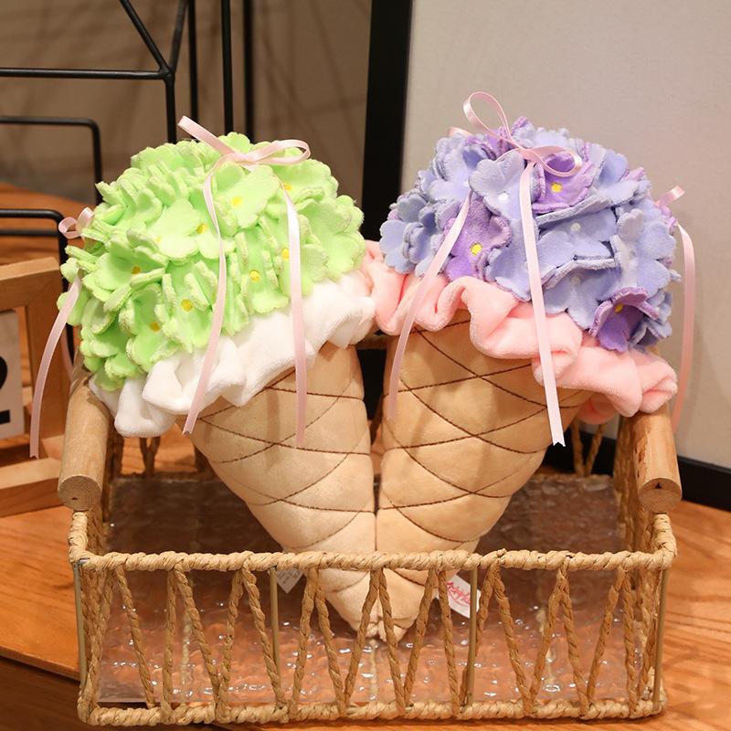 25CM Beautiful Ice Cream Hydrangea Hand Bouquet Plush Plant Stuffed Toys Nice Home Decoration For Lovers Valentine's Day Gift