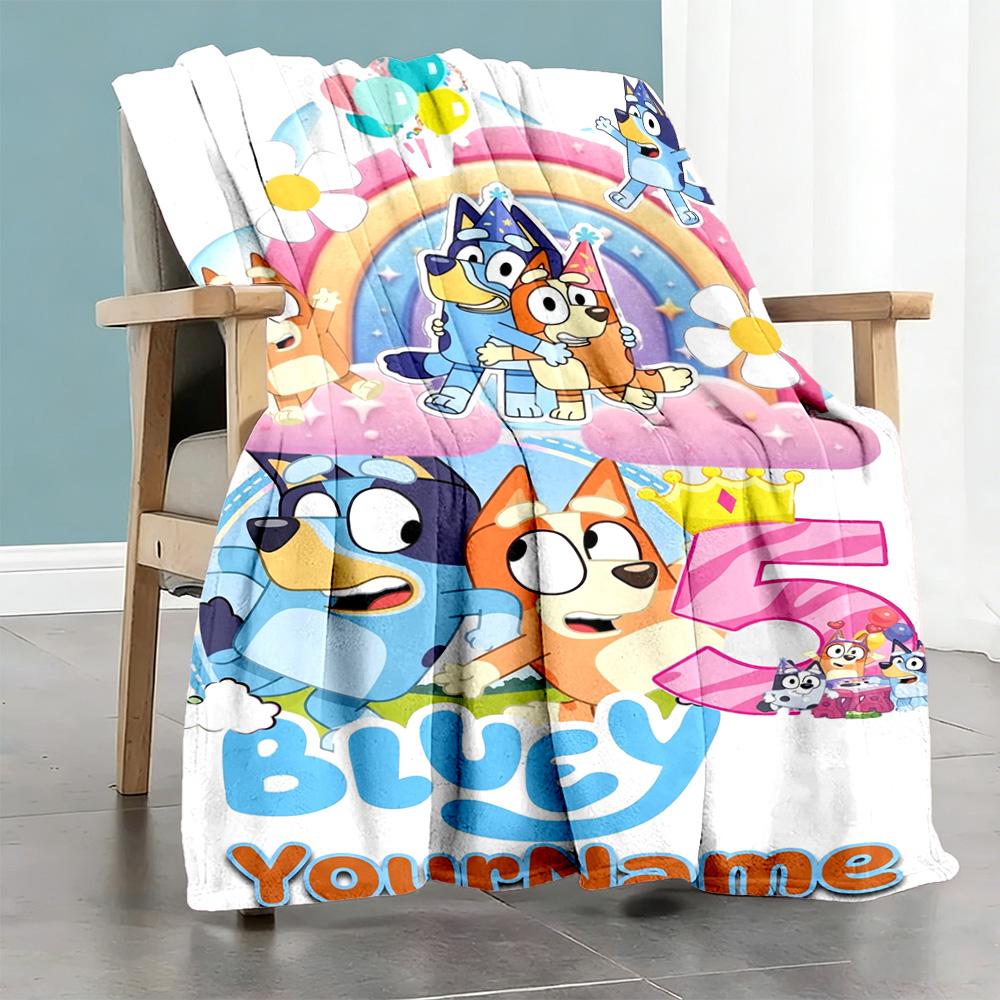 Bluey 90 Personalized Text Blanket Lightweight Personalized Blanket Soft Warm Cozy Throw For Office Chair Office Picnics Chair Ideal for All Seasons