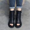 Johnature Fashion Thick Soled Platform Shoes Genuine Leather Women Peep Toe Sandals Hollow Out Boots