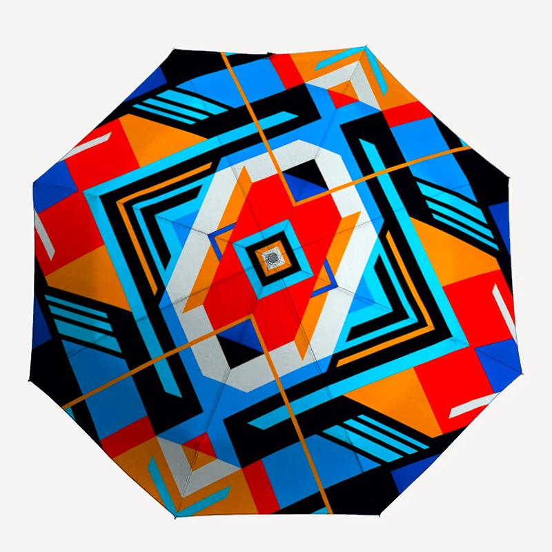 1pc Geometric Pattern Automatic Open, Sturdy Iron Frame, Compact Folding Design, All-Season Portable Umbrella for Women & Men yy250801089
