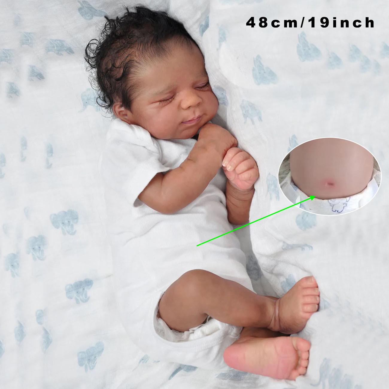 

BZDOLL 19 дюймов 48 см Кукла-реборн для новорожденной девочки из мягкого винила во всем теле, игрушка для купания с черной кожей, милый подарок на день рождения для детей vinyl body doll