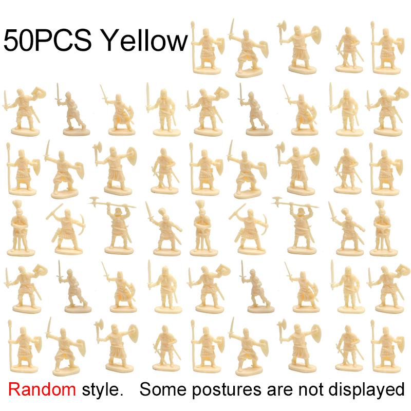 50 PCS Medieval Soldiers Model 1:72 Scale Blue Gold Gray Yellow Multiple Postures Miniature DIY War Scene Role-Playing Props ZYF