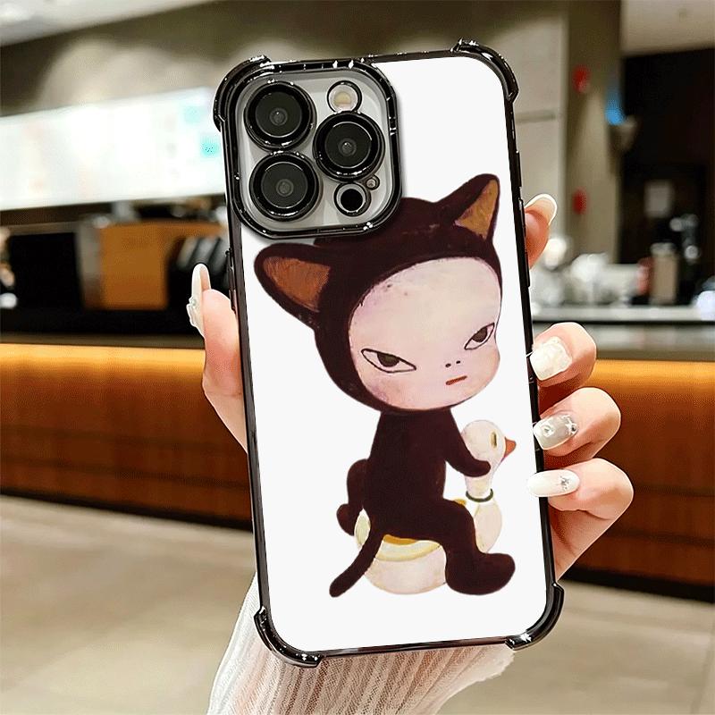 Y-Yoshitomo Nara Soft Phone Case For iPhone 15 16 17 Air 14 Pro Max 16E Plus 13 12 Mini Plating Anti-Fall Fundas