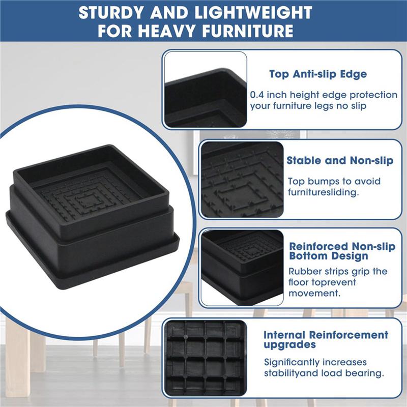 Bed Risers 1 Inch, 12Pcs Adjustable Bed Furniture Riser, Heavy Duty Bed Lifts Risers With Rubber Pad For Sofa, Bed