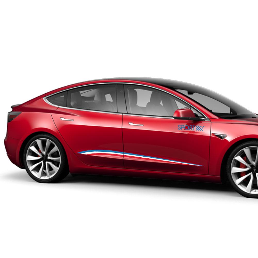 4PCS Auto Door Side Skirt Vinyl Film Car Body Decor PVC Decals Stickers For Tesla Model 3 Auto Decoration Wraps Car