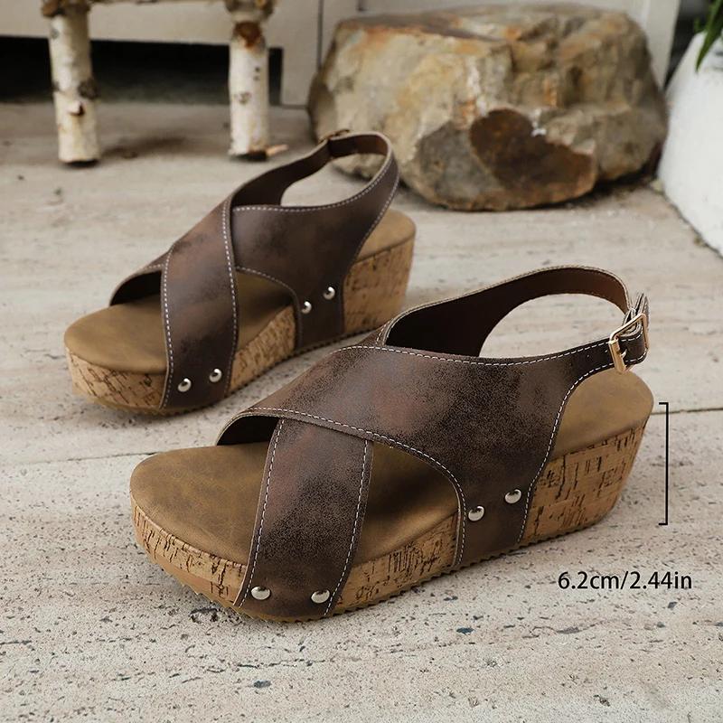 Fashion Fashion Cross Strap Platform Sandals for Women Plus Size Back Buckle Wedge Sandal Woman New Style Rivet Non-Slip Sandalias Mujer