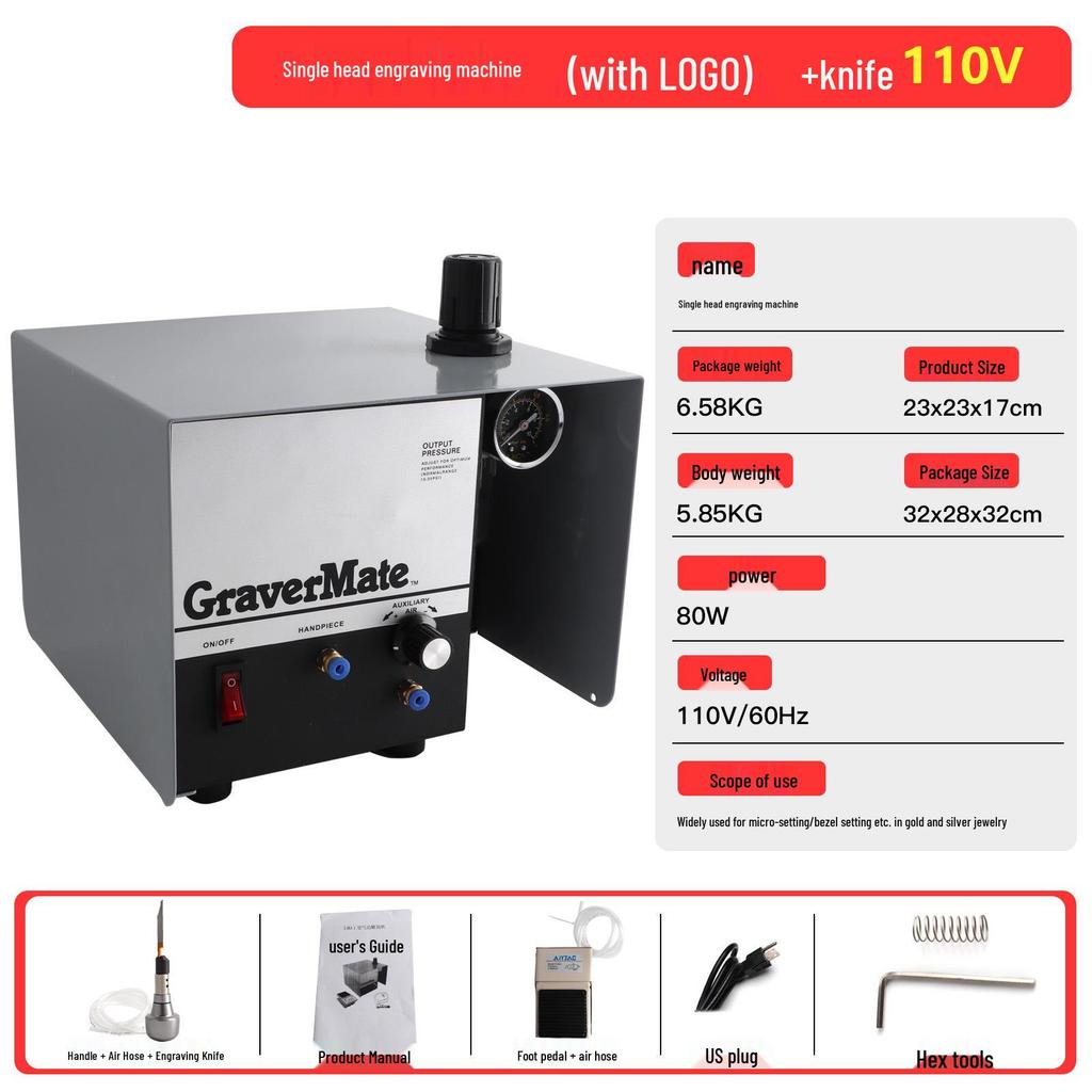 Double-Head Pneumatic Engraving Machine for Jewelry, Beading, and Inlay on Gold, Silver, and Copper.