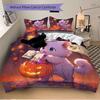 3pcs White Cat Holding Pumpkin Lantern Quilt Cover Set - Soft & Comfortable Polyester Fabric, All-Season Breathable Comforter Set For 1 Quilt Cov