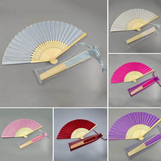 Silk Folding Fan Bamboo Lightweight Hand Fans with Organza Bags Wedding Guests Fans Party Decoration