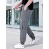 Mens Casual Drawstring Multi Pockets Straight Long Work Cargo Pants