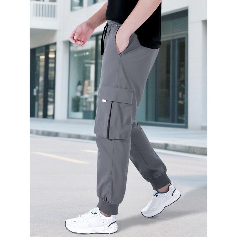 Mens Casual Drawstring Multi Pockets Straight Long Work Cargo Pants