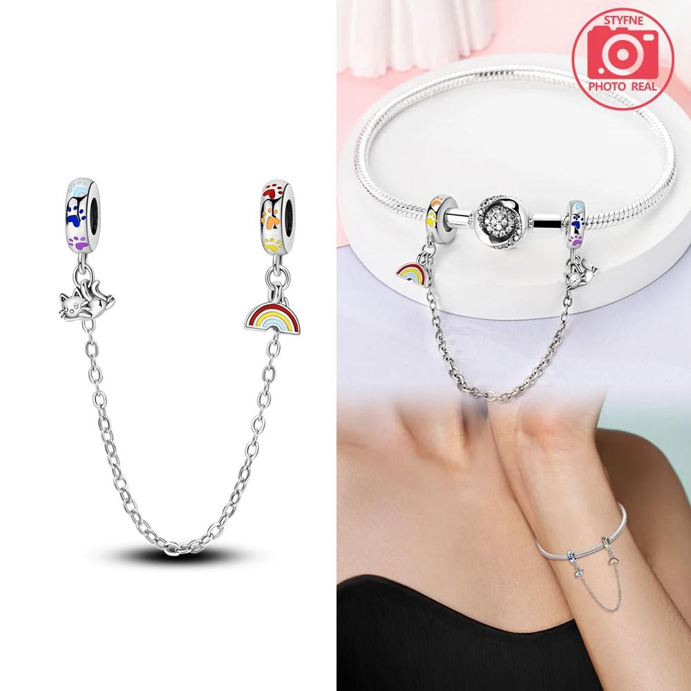 Charm Bead Charms Plata Fantasy Cats Paw Cute Safety Chain Copper Colors Ideal For Charm Bead Charms Copper Colors Authentic Bracelets for Jewellery