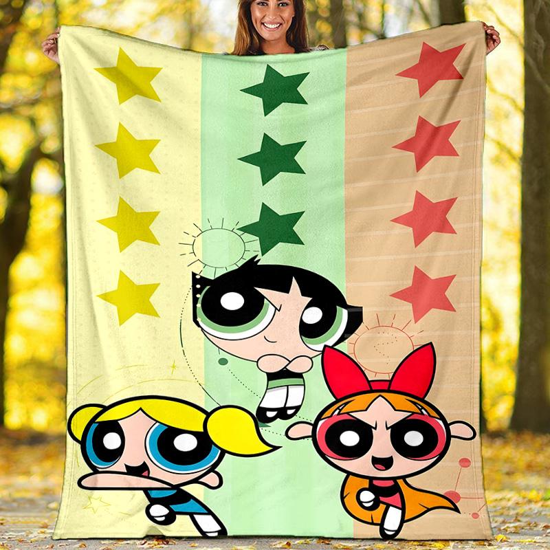 1pc Powerpuff6 Theme Blanket - Digital Print, Polyester, Cozy for All Seasons, Perfect for Outdoor, and Travel
